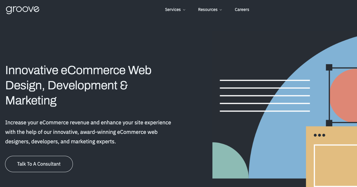 Homepage of Groove Commerce, a Shopify Plus Partner based in Baltimore