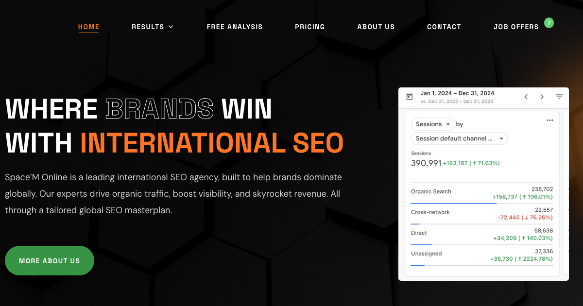 Homepage of Space'M Online, a Shopify SEO agency based in Eindhoven