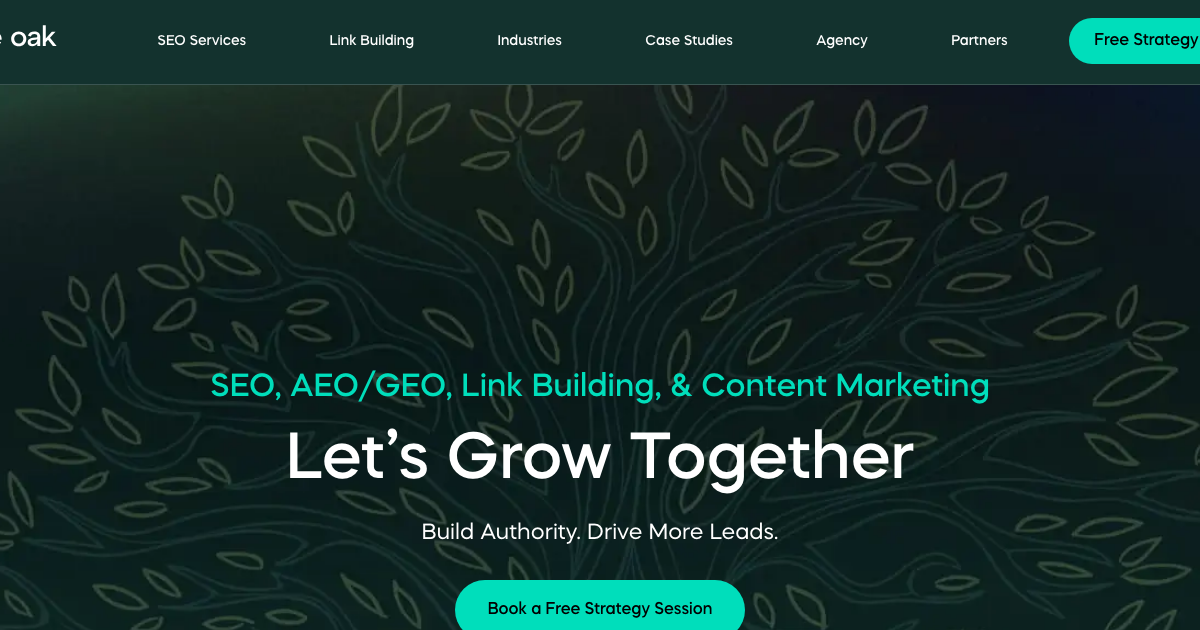 Homepage of Sure Oak, an SEO and AI search optimisation agency